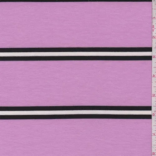 1 YD PC-Orchid/Black Stripe Double Brushed French Terry Knit Fabric