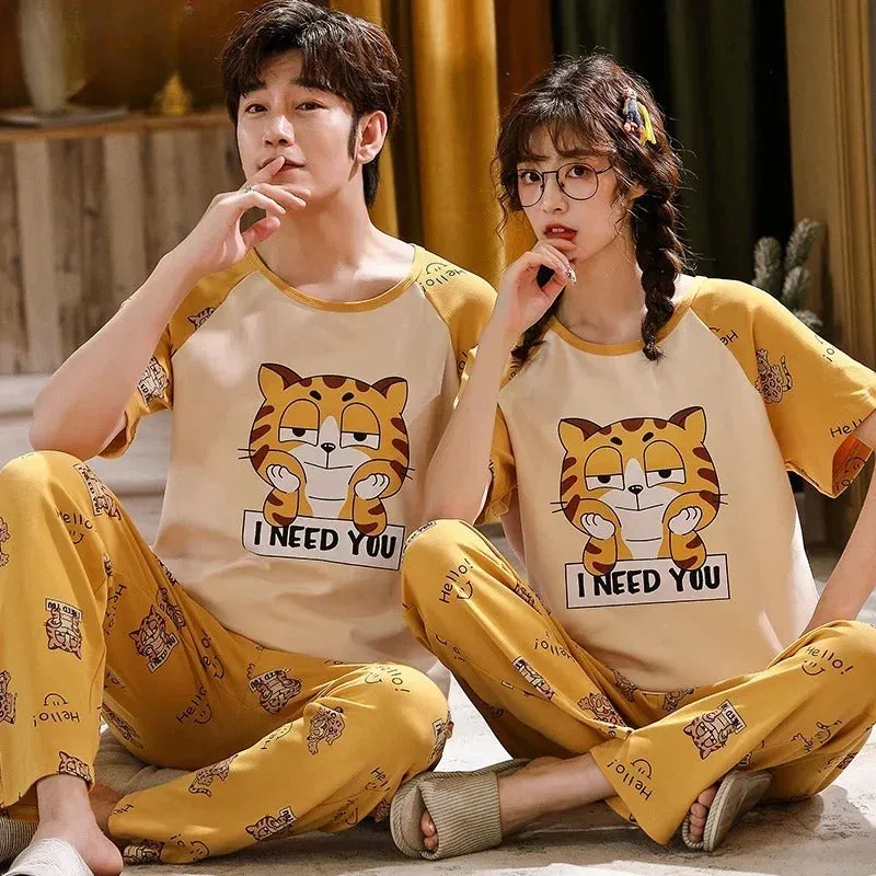 2 Piece Cartoon Printed Loungewear Couple Pajama Set