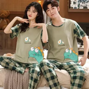 2 Piece Cartoon Printed Loungewear Couple Pajama Set