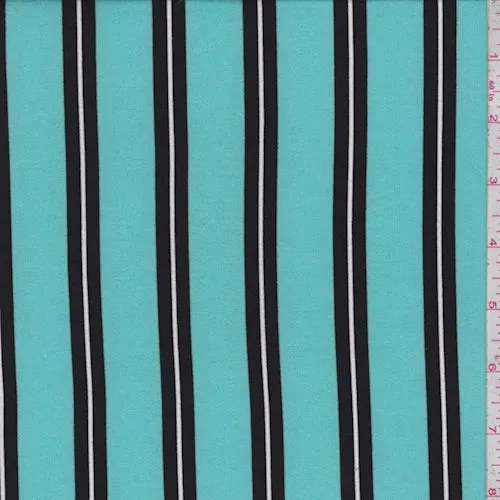 Aqua Green/Black Stripe Double Brushed Jersey Knit Fabric