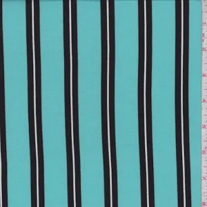 Aqua Green/Black Stripe Double Brushed Jersey Knit Fabric