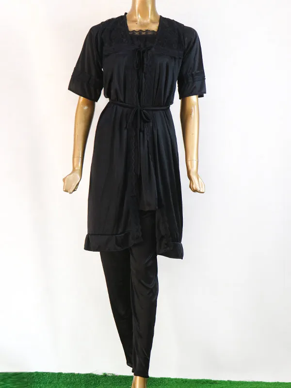 Black - 3Pcs Long Nighty For Women WLN01