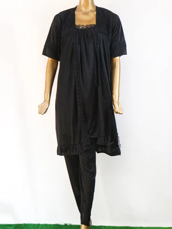 Black - 3Pcs Long Nighty For Women WLN01