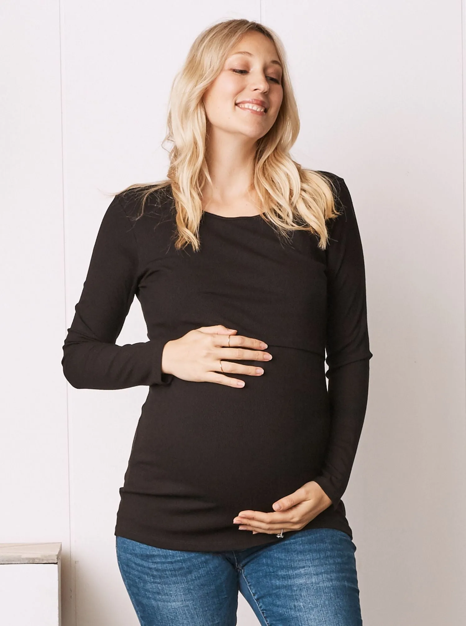 Black Long Sleeve Maternity & Nursing  Top