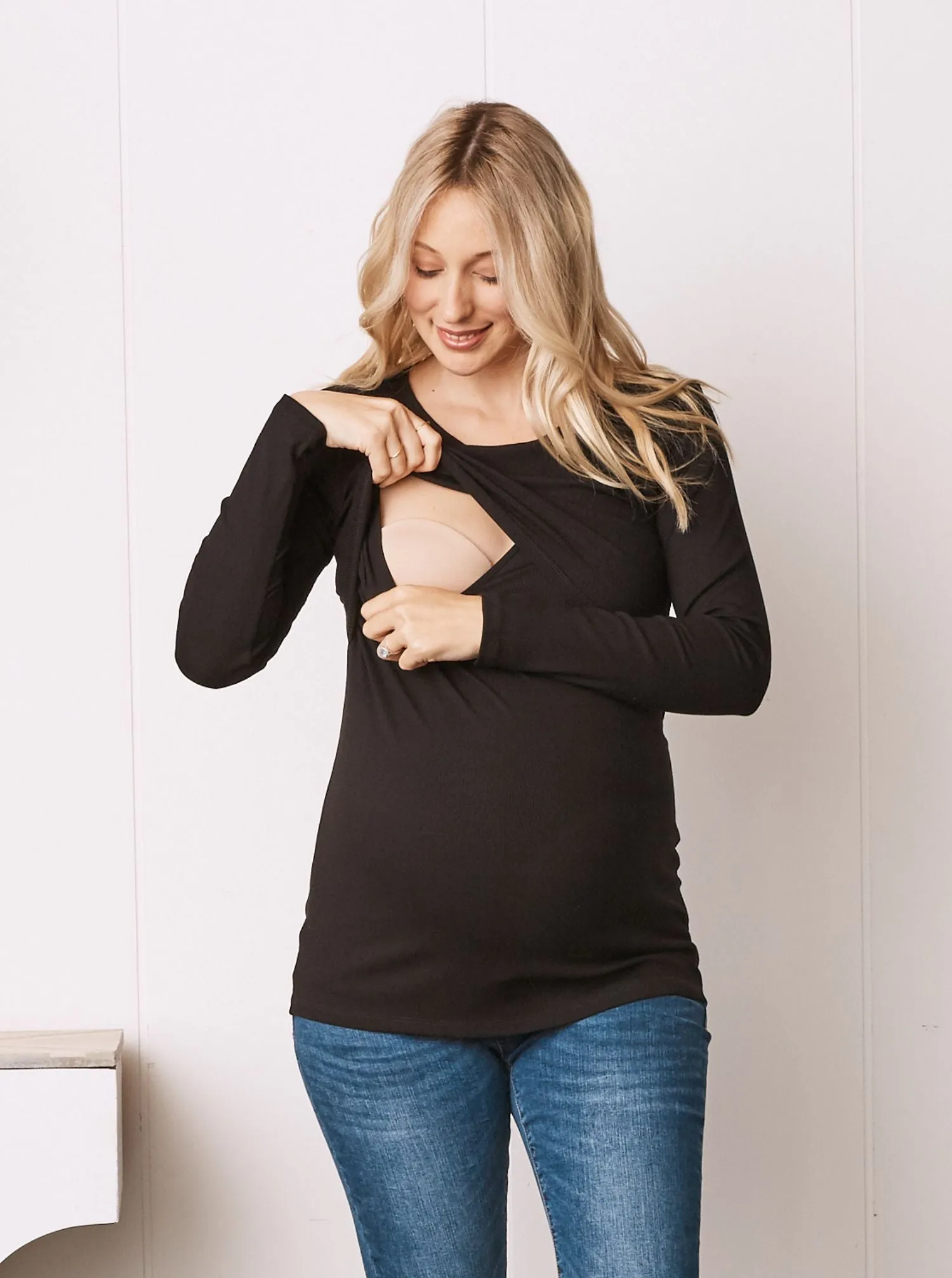 Black Long Sleeve Maternity & Nursing  Top