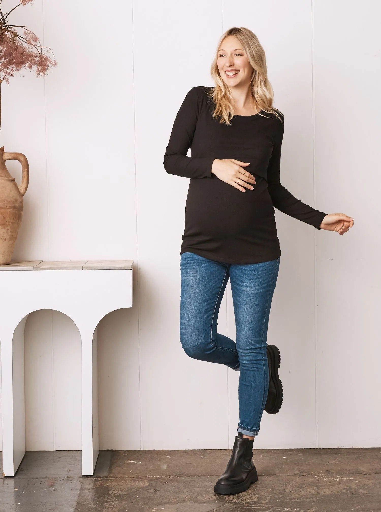 Black Long Sleeve Maternity & Nursing  Top