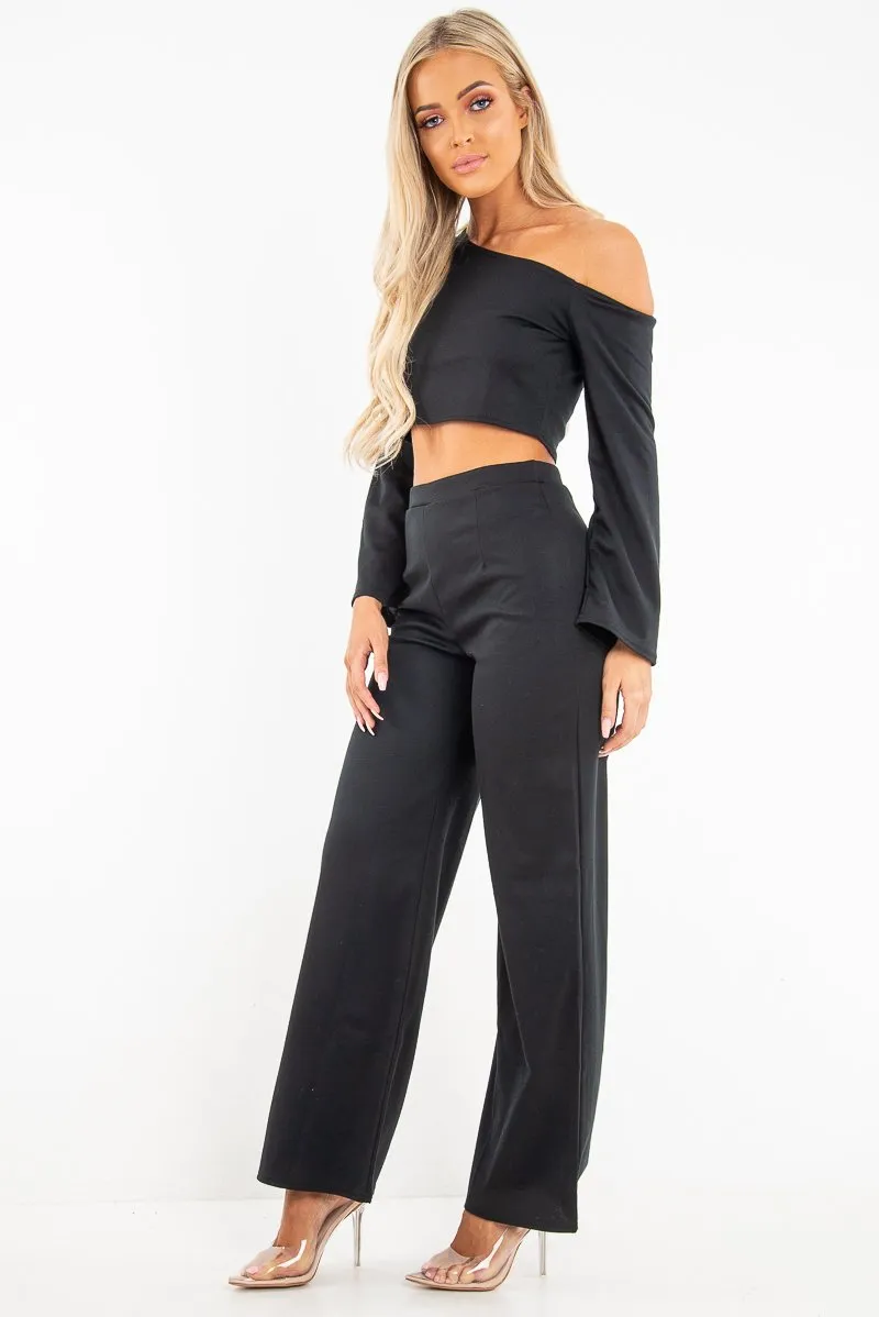 Black Off Shoulder Loungewear Set - Emarie