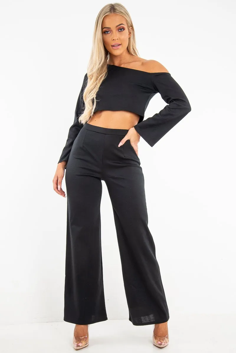 Black Off Shoulder Loungewear Set - Emarie