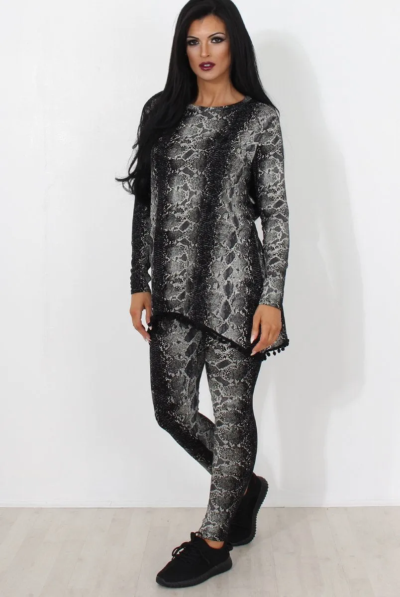 Black Snakeskin Loungewear Set-Claudia