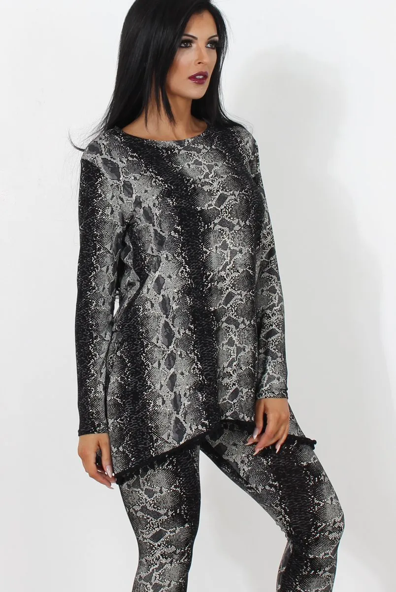 Black Snakeskin Loungewear Set-Claudia