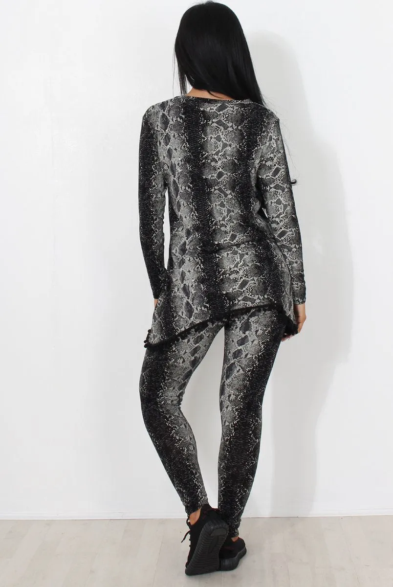 Black Snakeskin Loungewear Set-Claudia