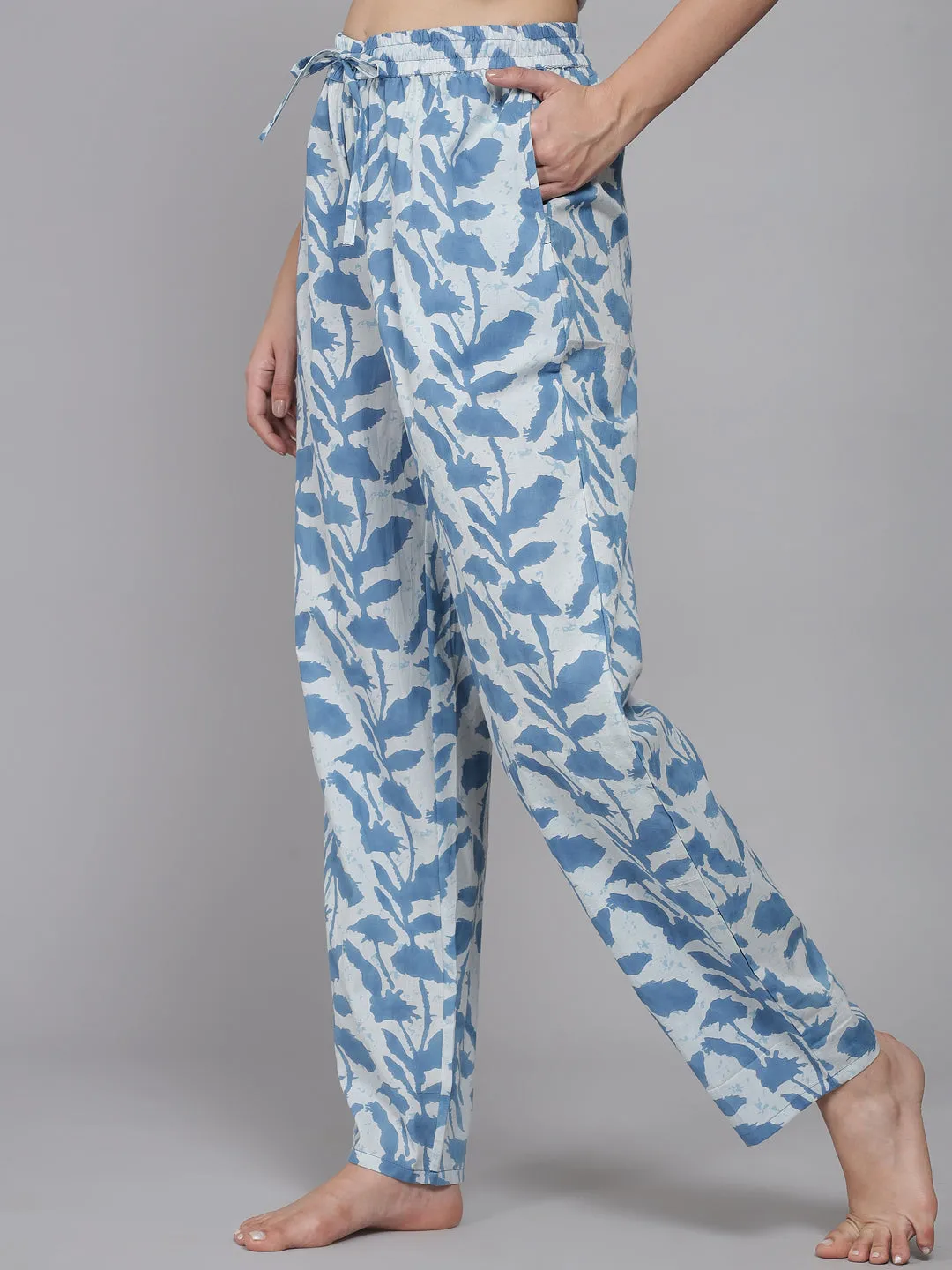 Blue Leaf Women's Cotton Pyjama by Shararat