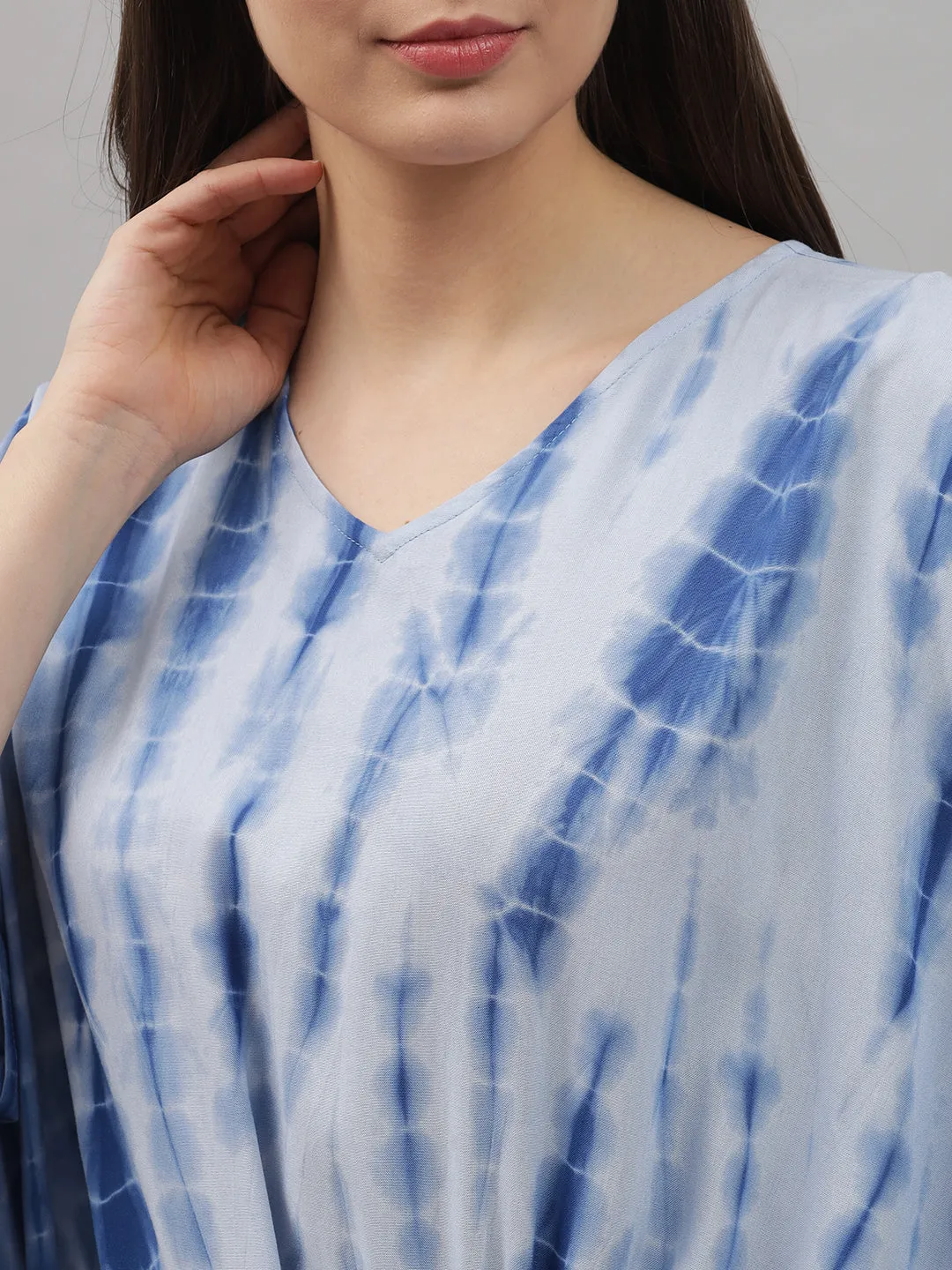 Blue Tie and Dye Print Rayon Kaftan by Shararat