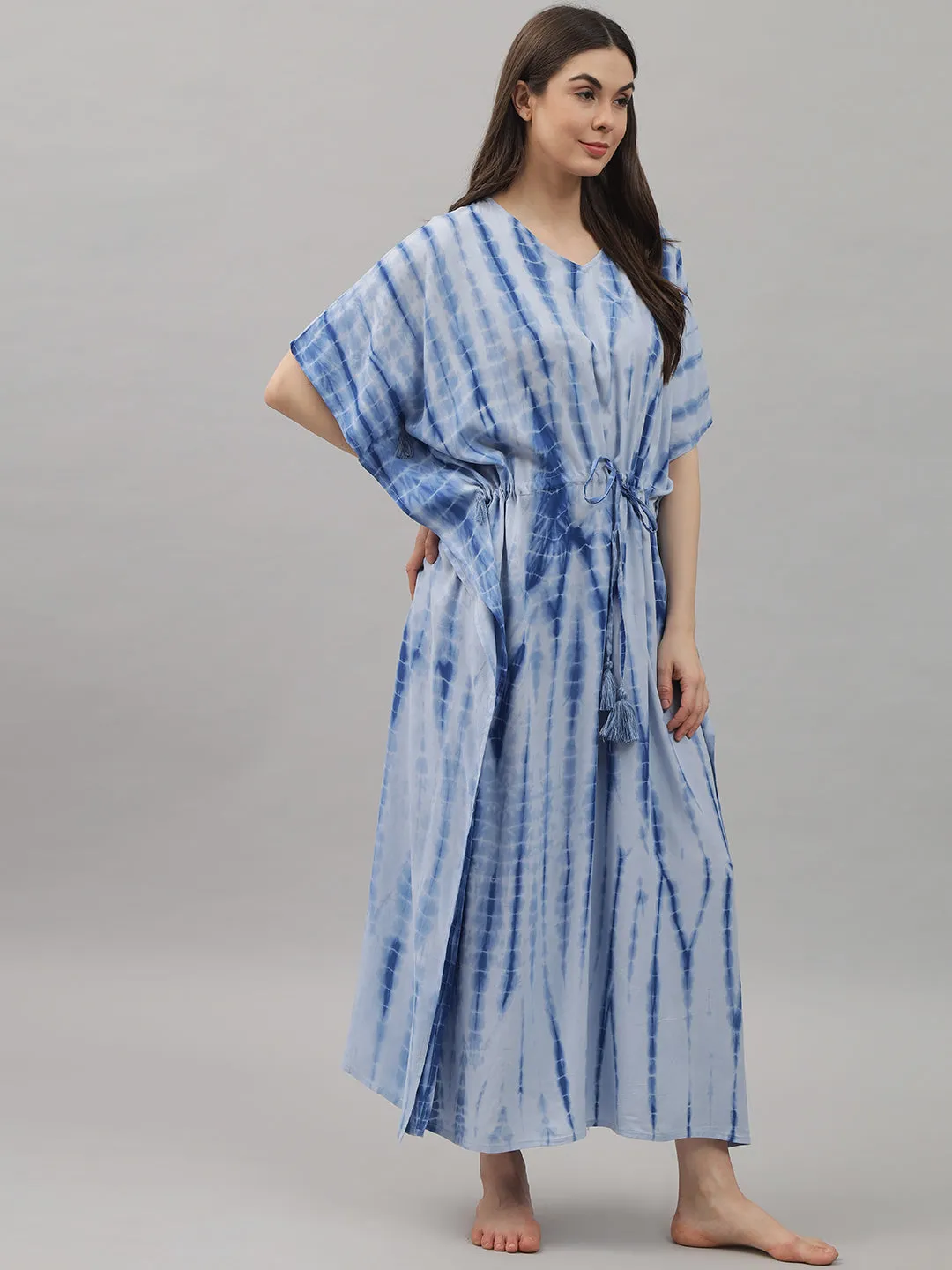 Blue Tie and Dye Print Rayon Kaftan by Shararat