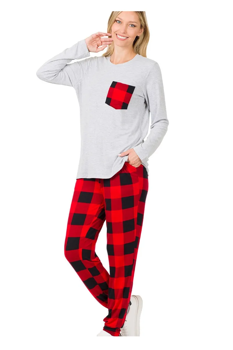 Buffalo Plaid Light Gray PJ Set