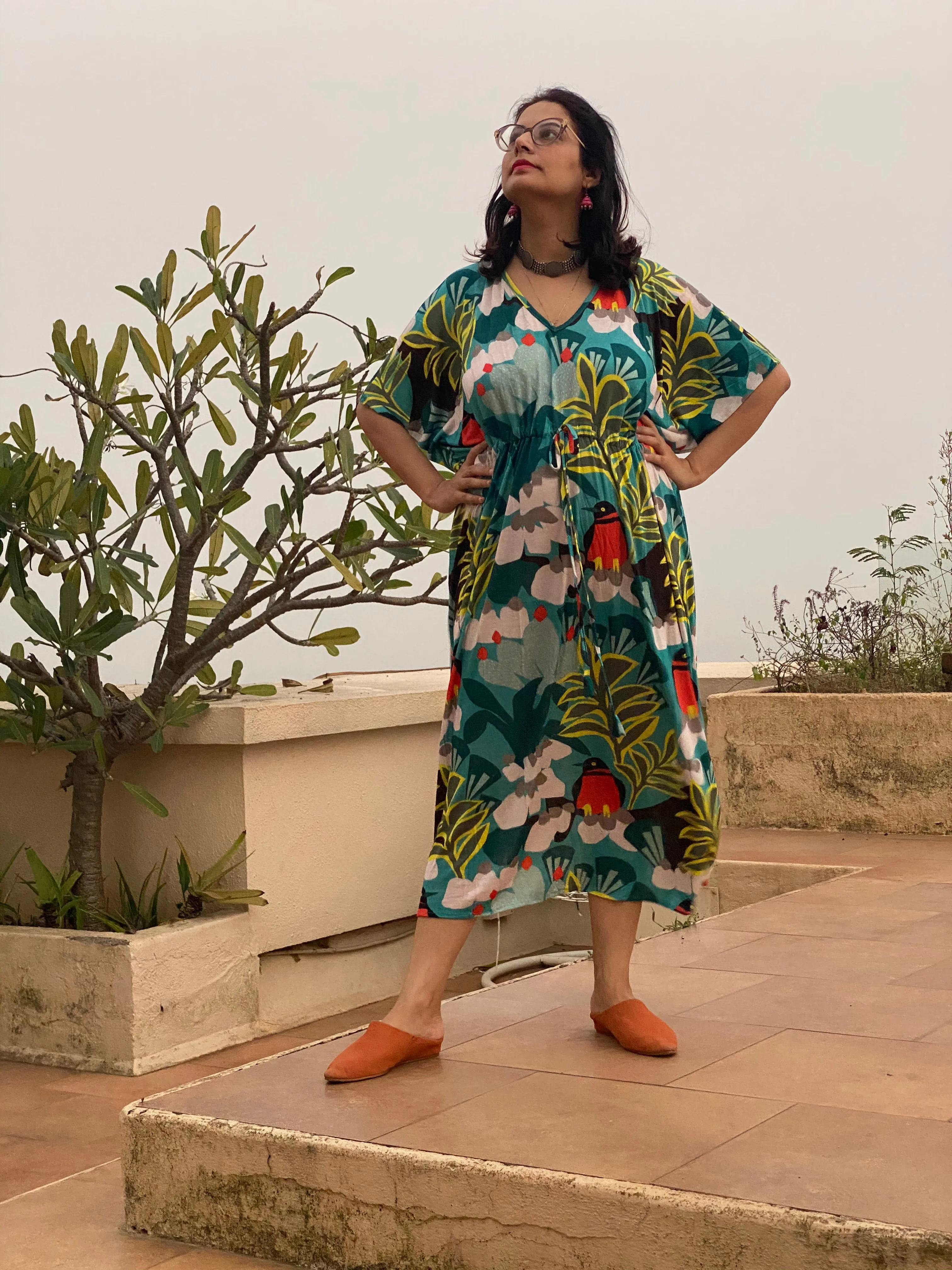 Bullfinch Flies "Timeless" Style Caftan | Soft Jersey Knit Organic Cotton | Perfect Loungewear House Dress