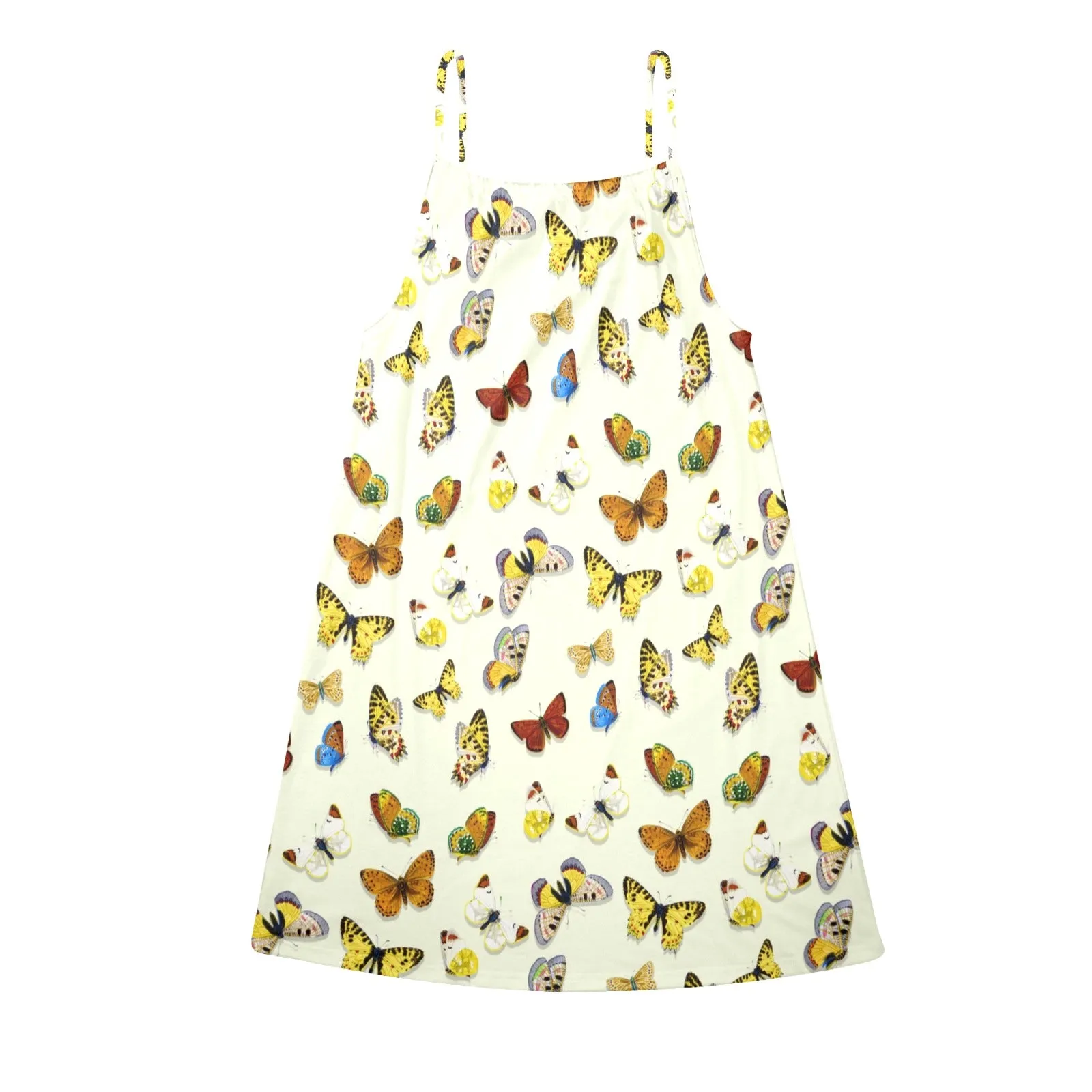 butterfly shadowed print Drawstring Neck Sleeveless Dress (Model D68)