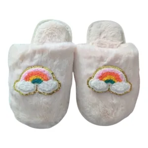 CALI RAINBOW FUZZY SLIPPERS