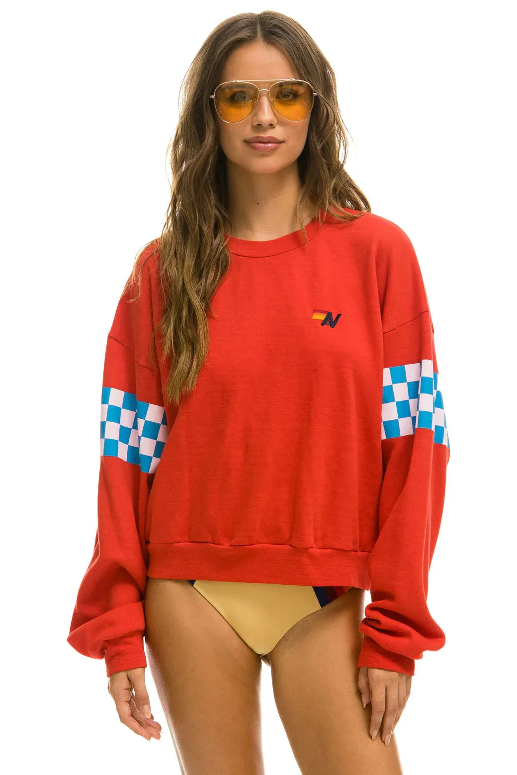 Check 2 Sleeve Relaxed Crew Sweatshirt