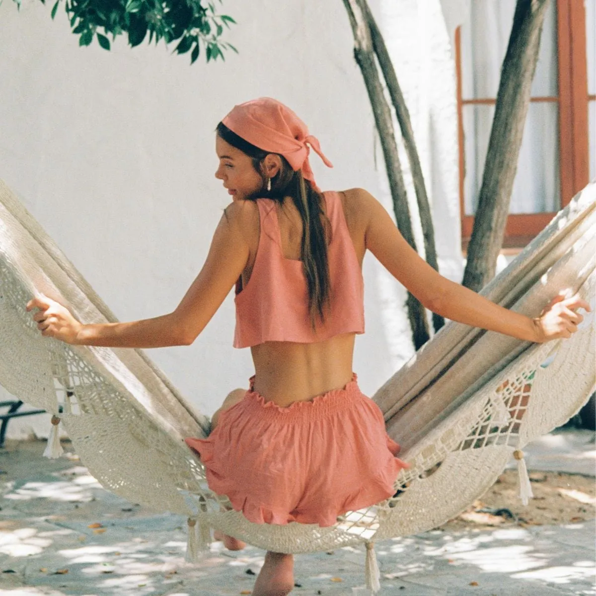 Coral Square Neck Crop Top