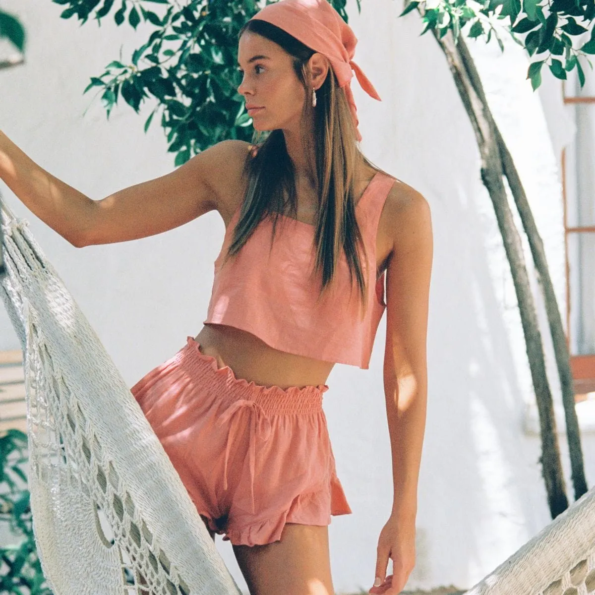 Coral Square Neck Crop Top