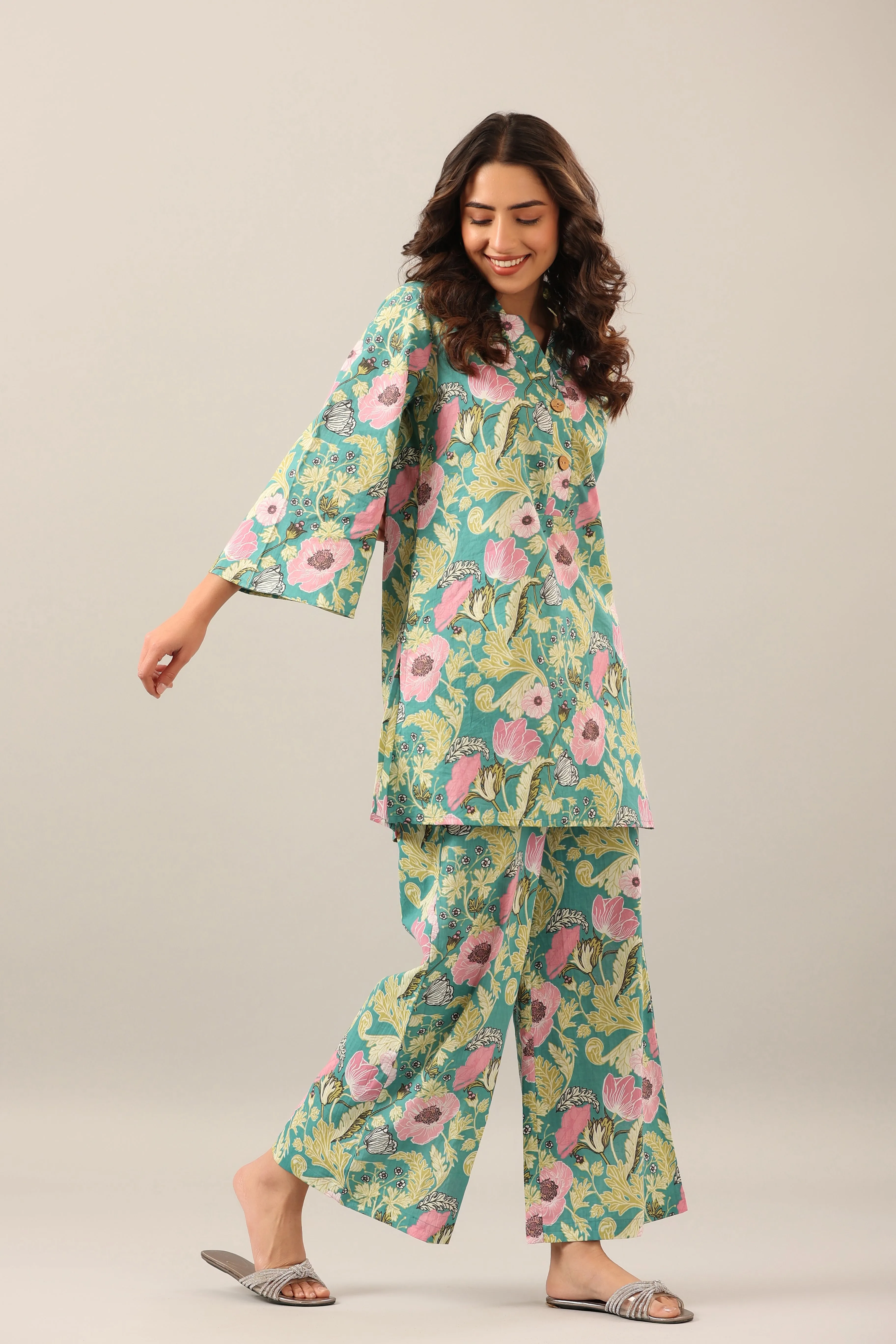 Dandelion Jaal on Green Palazzo Loungewear Set