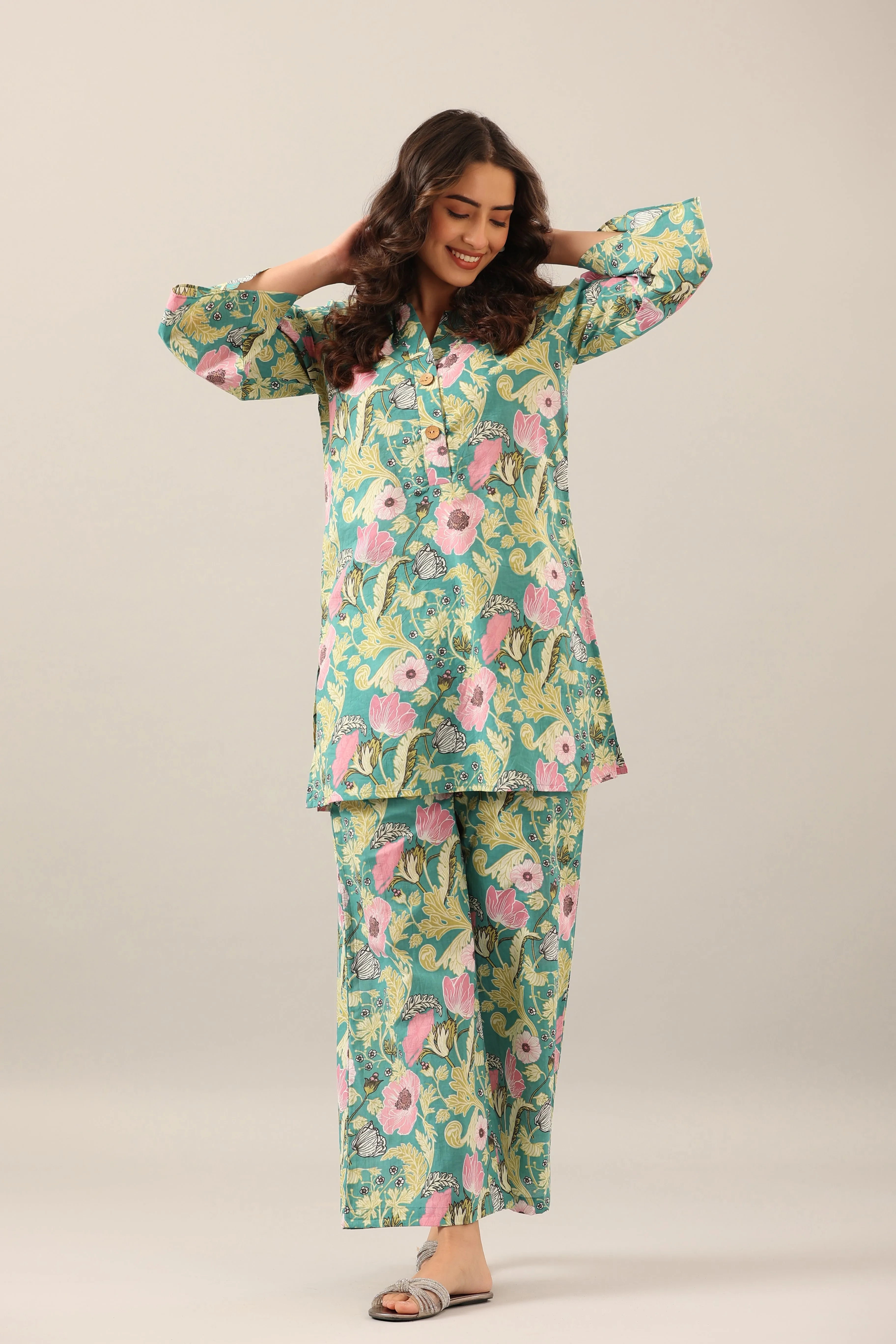 Dandelion Jaal on Green Palazzo Loungewear Set