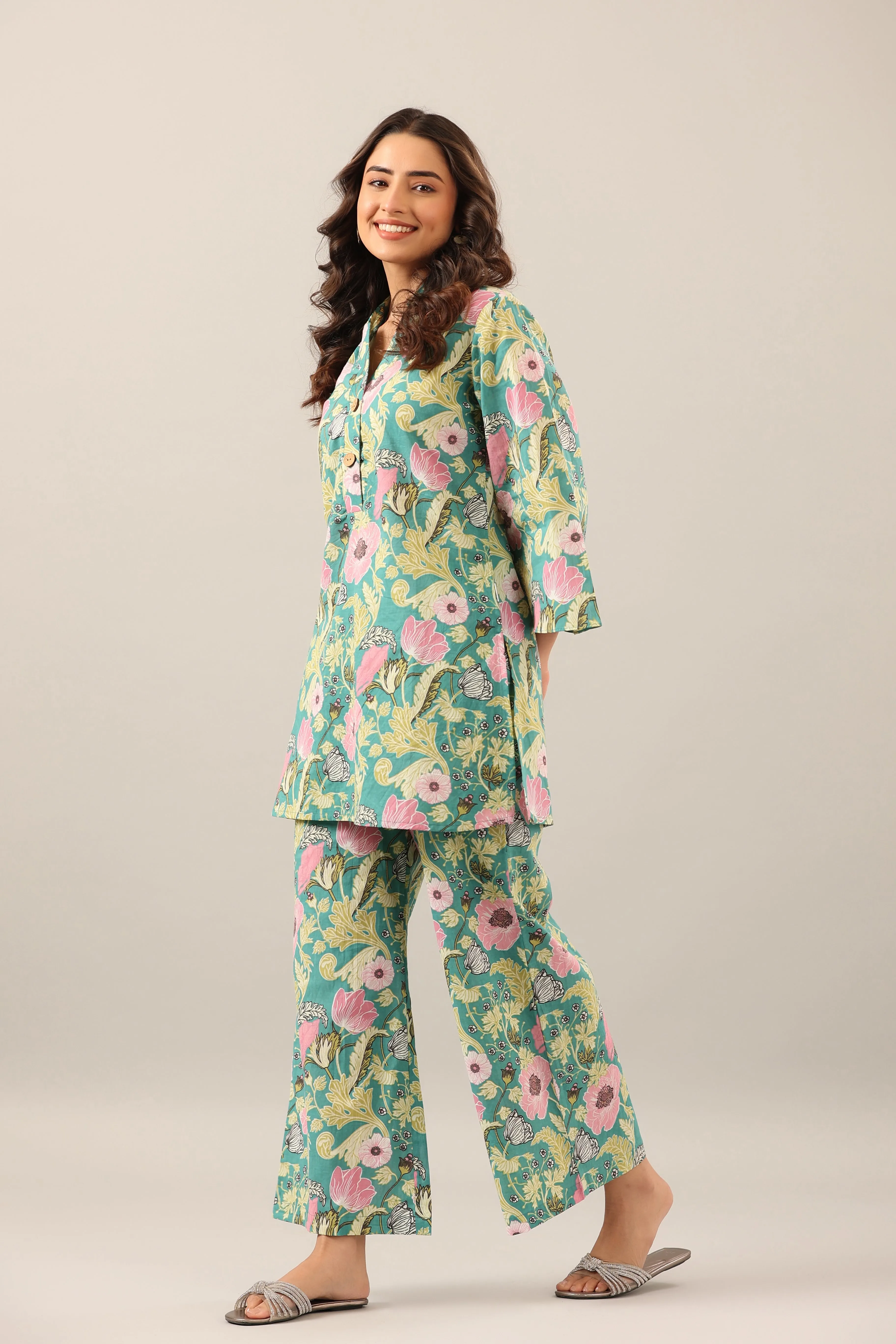 Dandelion Jaal on Green Palazzo Loungewear Set