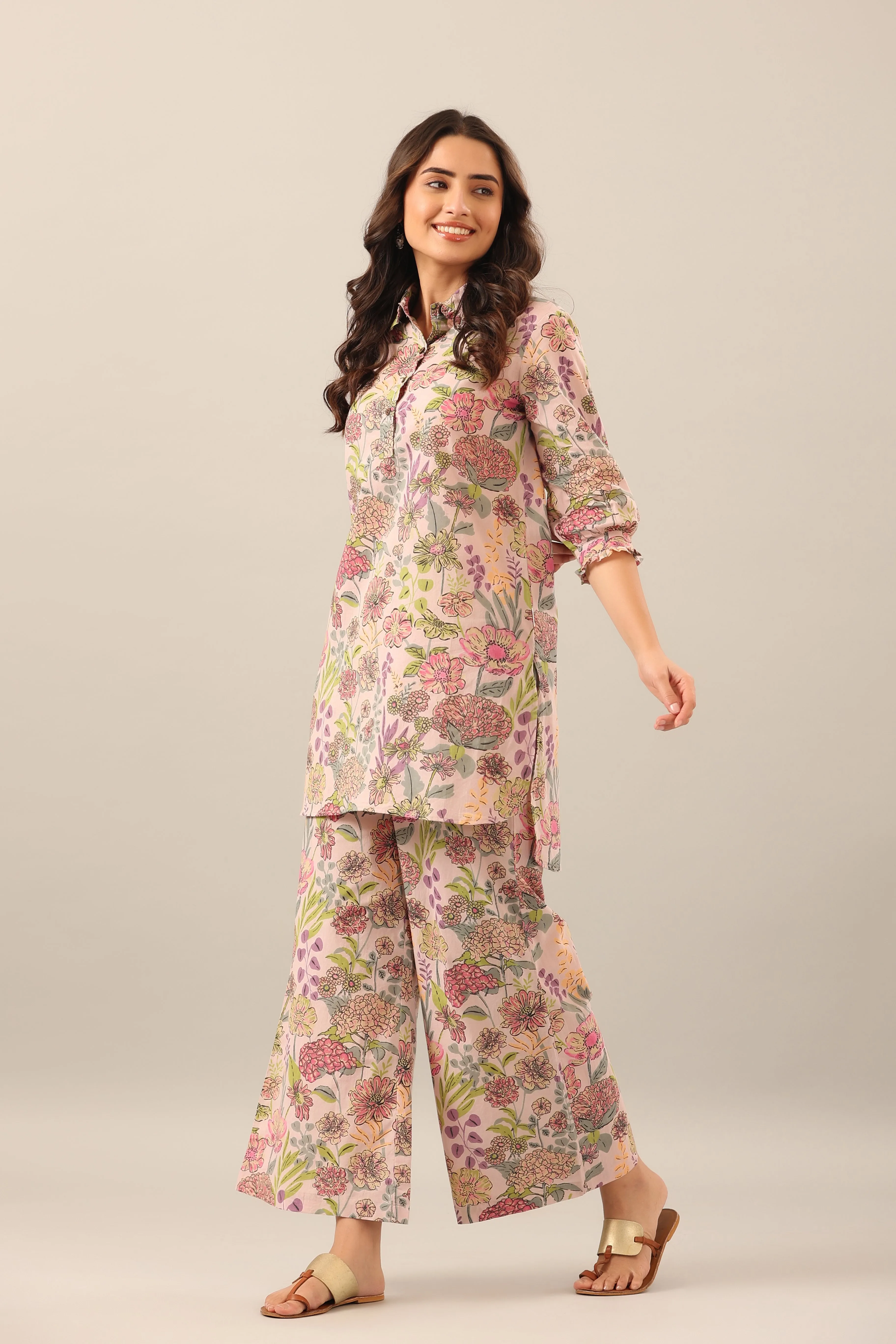 Dandelion on Collared Cotton Palazzo Loungewear Set