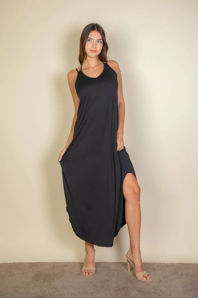 Double Strap Loose Fit Dress - Black