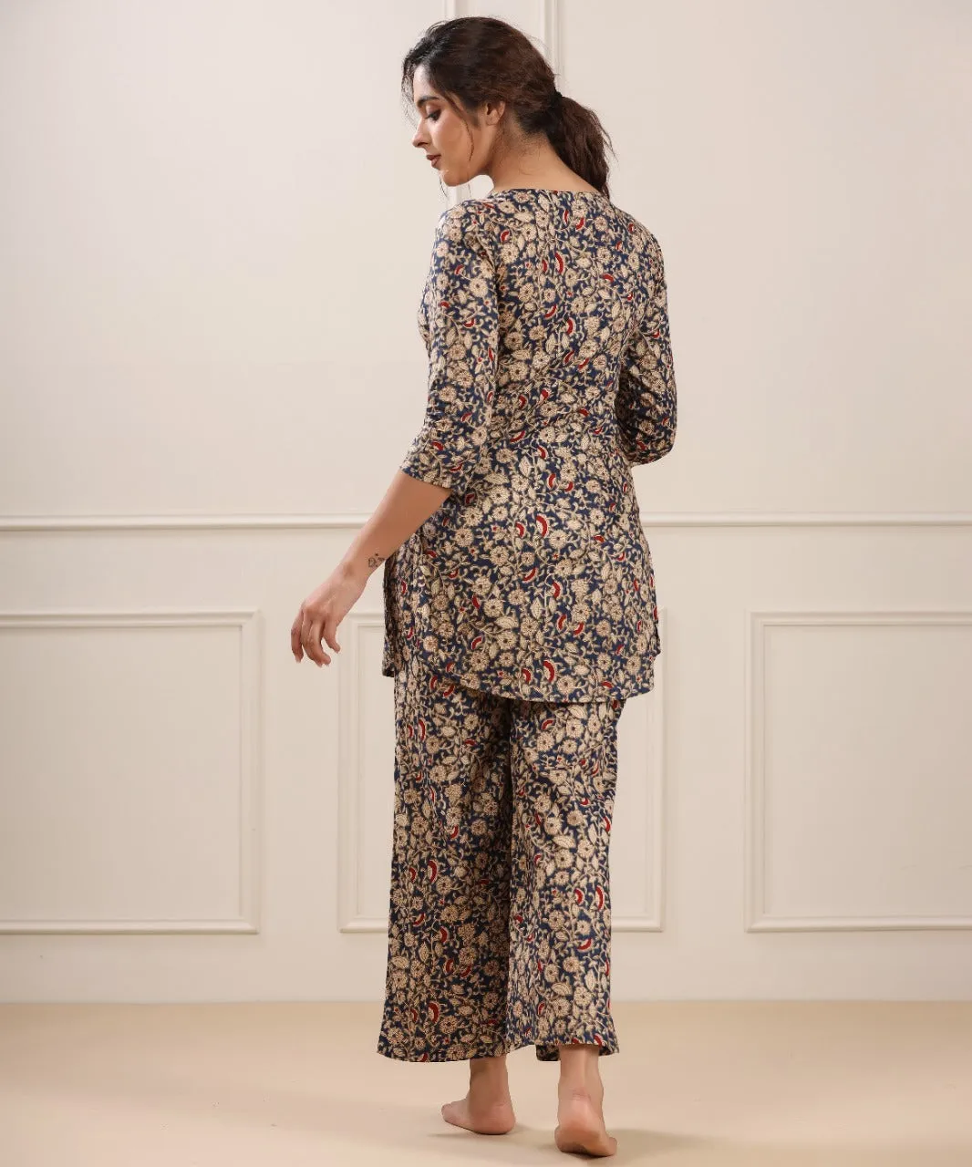 Floral Canopy on Blue cotton Palazzo Loungewear Set