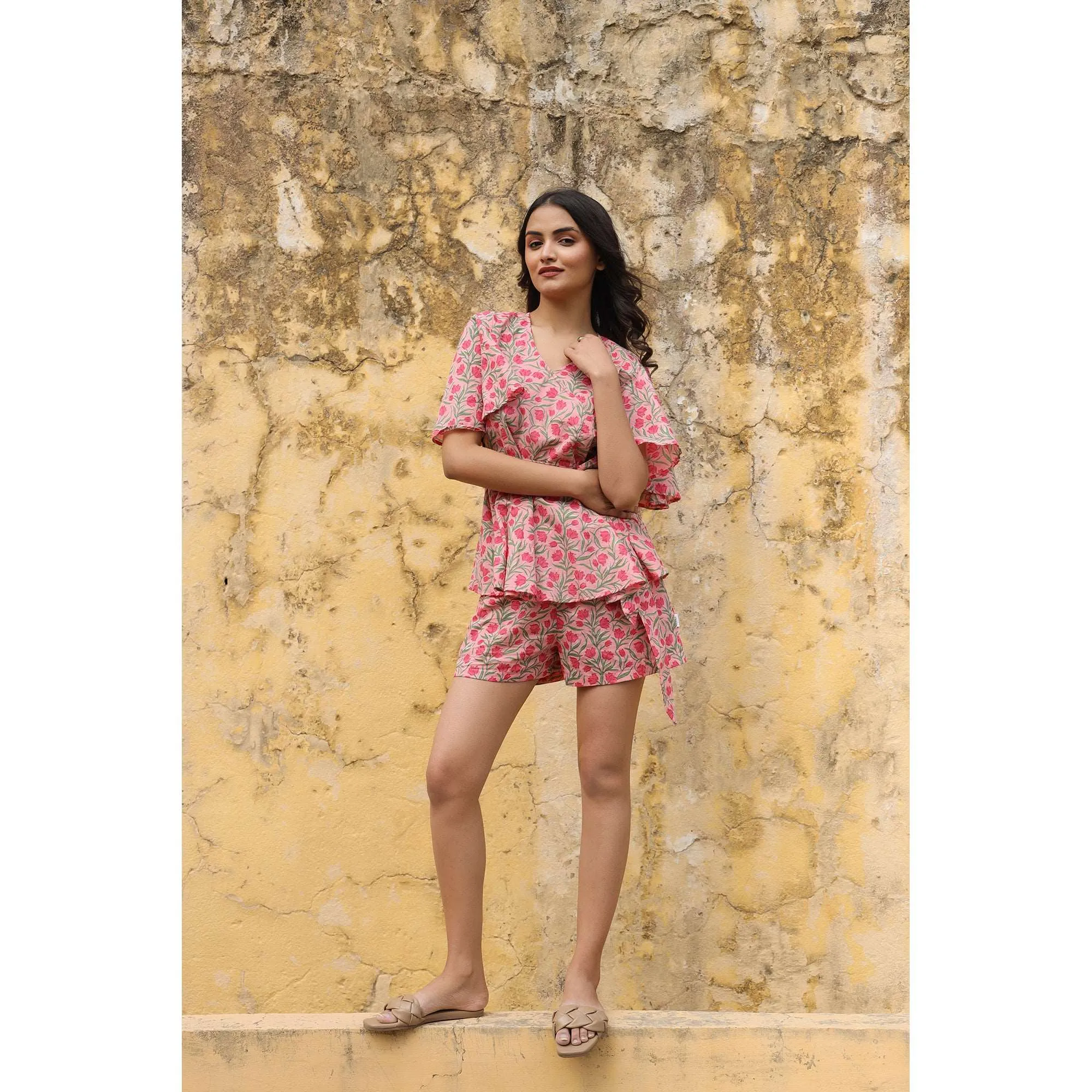 Floral Jaal on Pink Loungewear Set