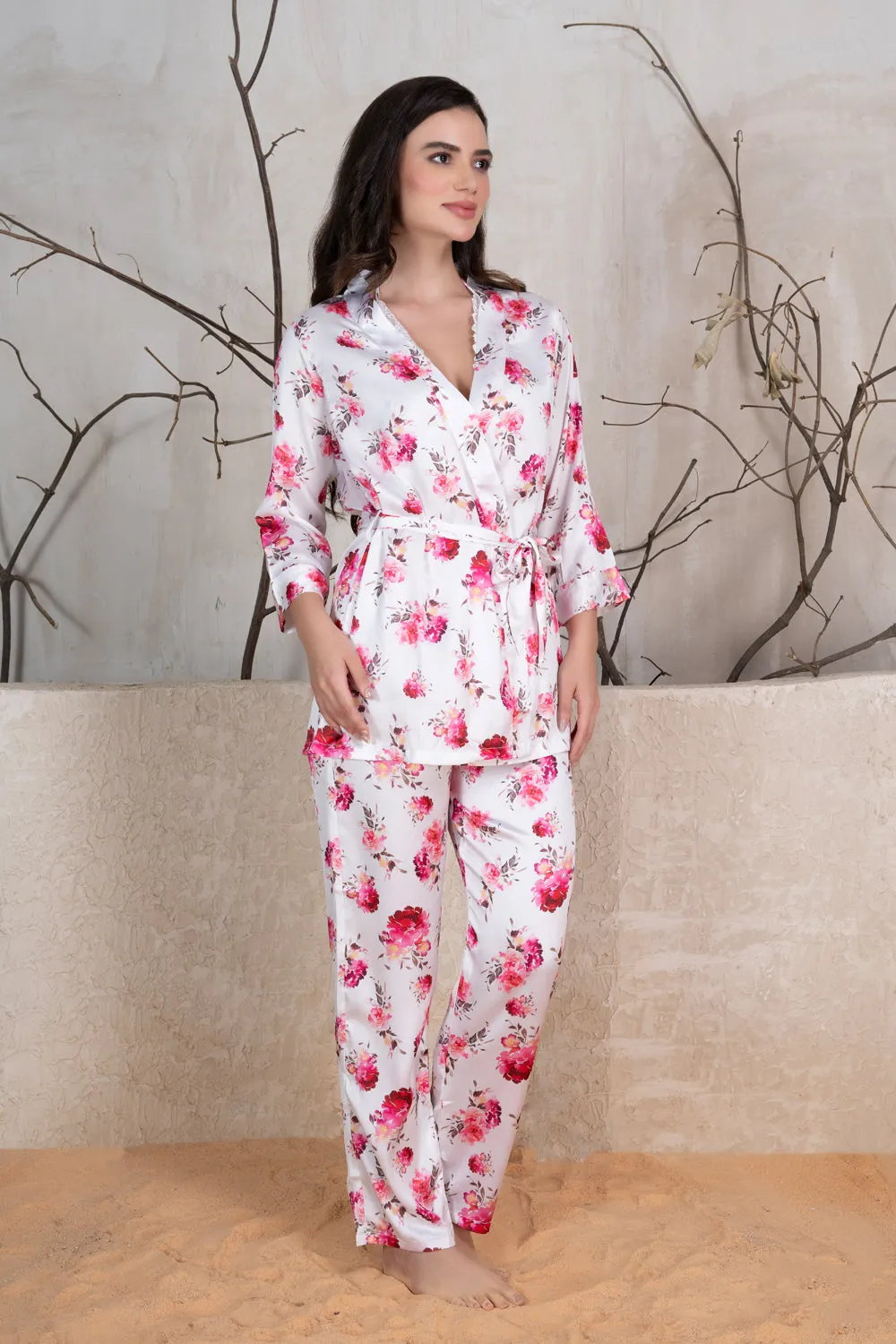 Floral Satin Pj set with Bustier