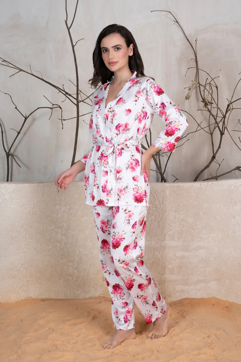 Floral Satin Pj set with Bustier