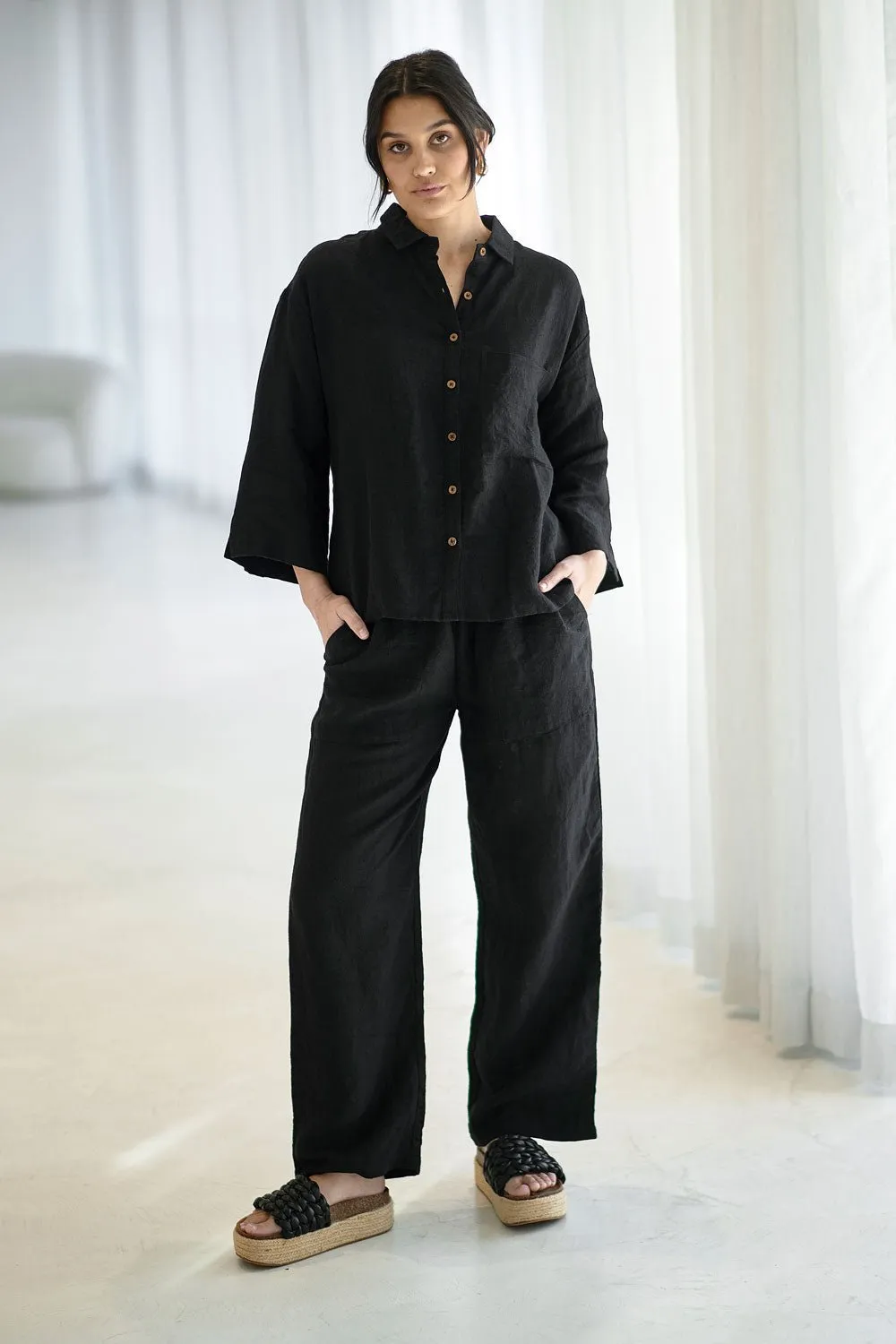 Fundamental Wide Leg Linen Pant - Black 