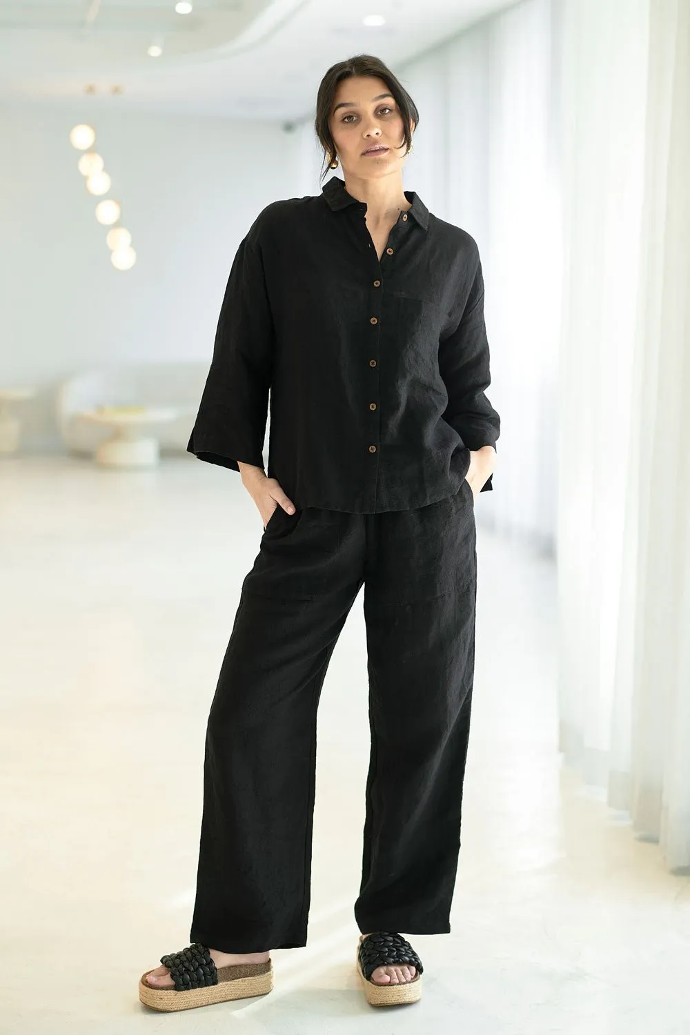 Fundamental Wide Leg Linen Pant - Black 