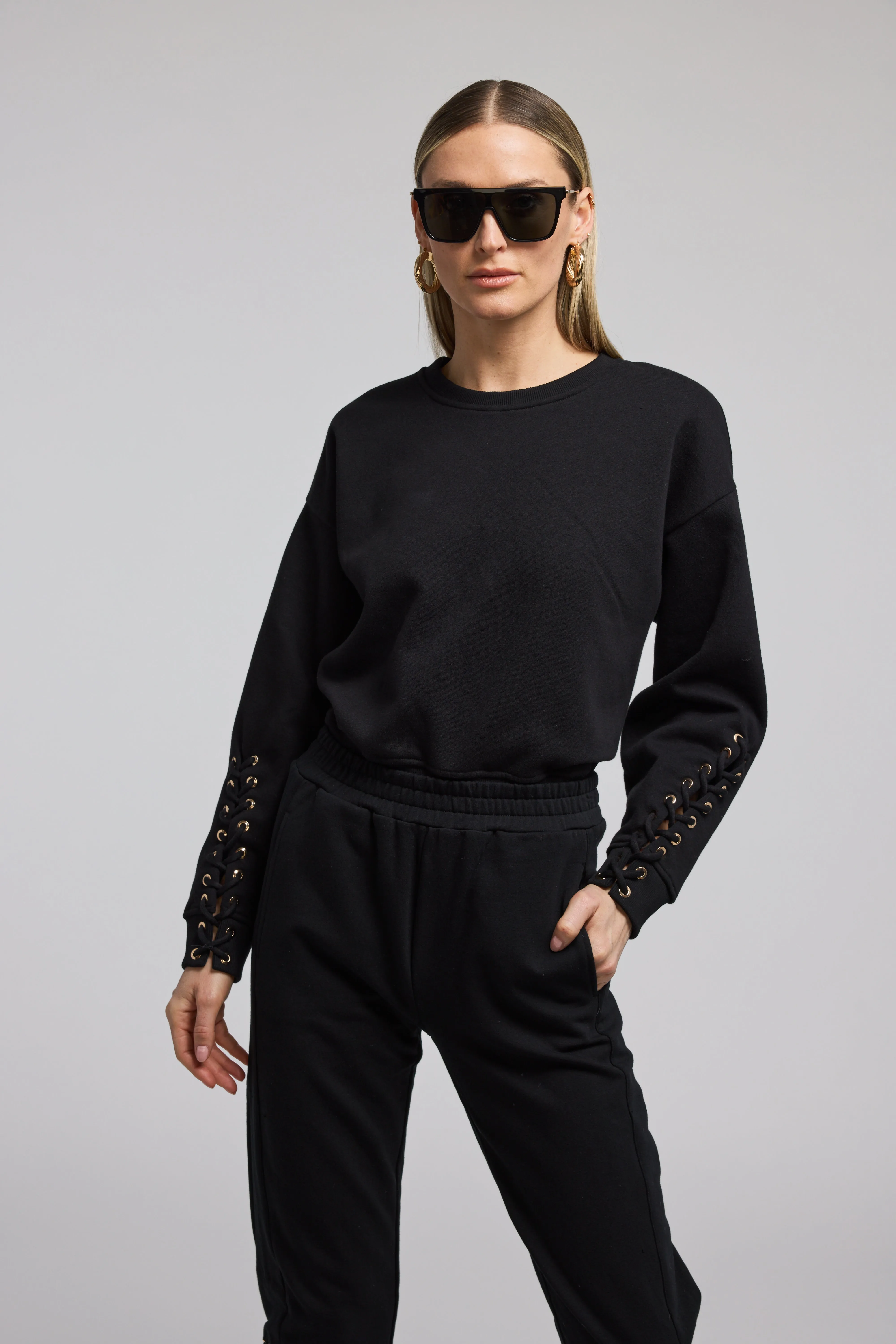 GEN Marley Lace-Up Sweatshirt in Black