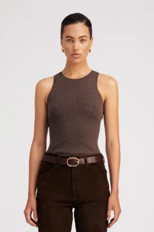 Heather Brown Ultra Fine Cashmere Racer Tank