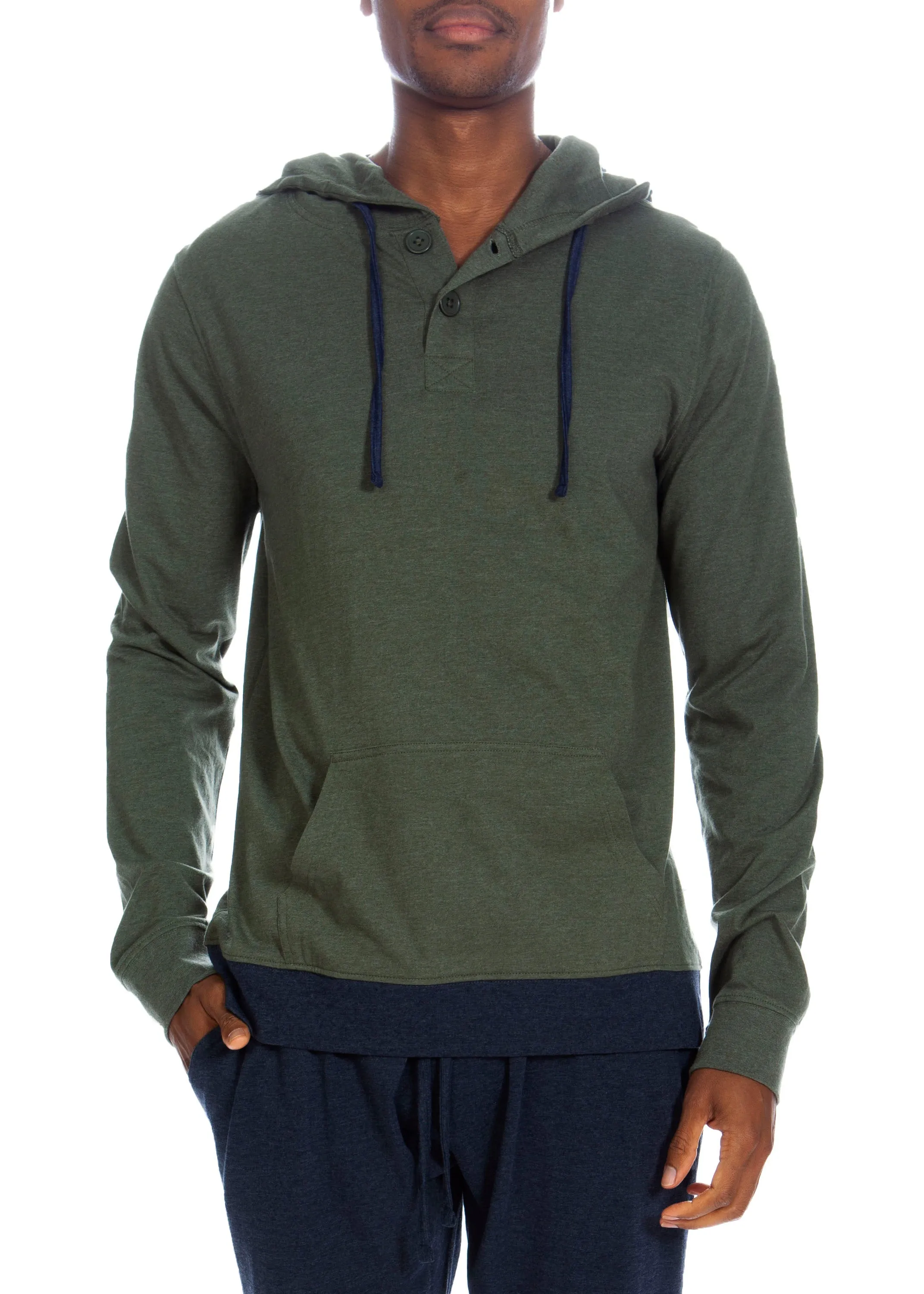 Henley Hoodie With Contrasted Cuff