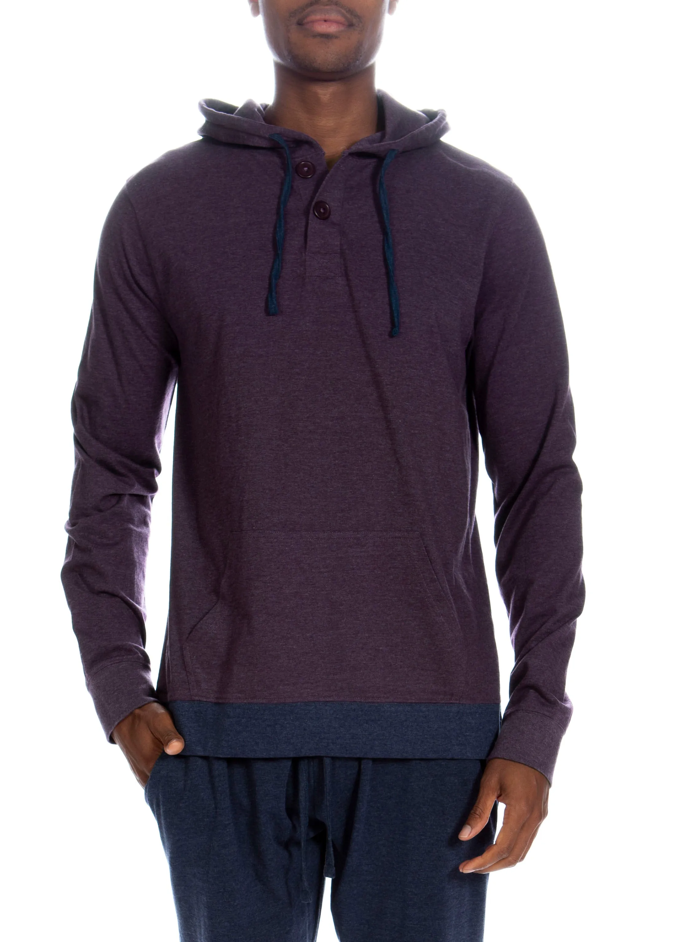 Henley Hoodie With Contrasted Cuff