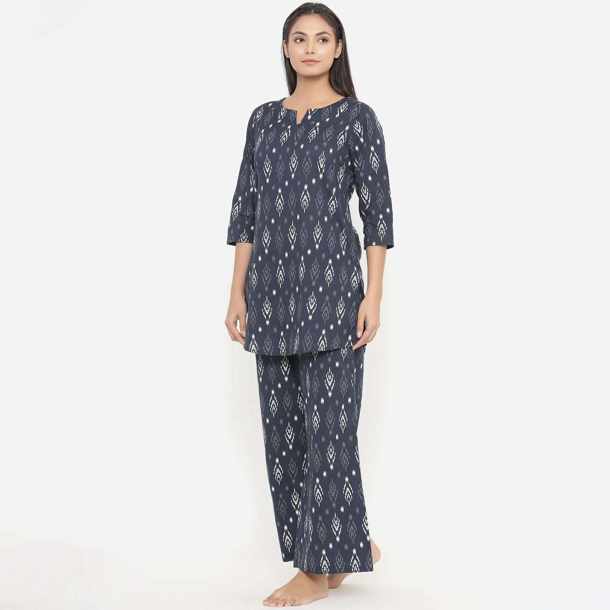 Ikat On Indigo Loungewear Top Set