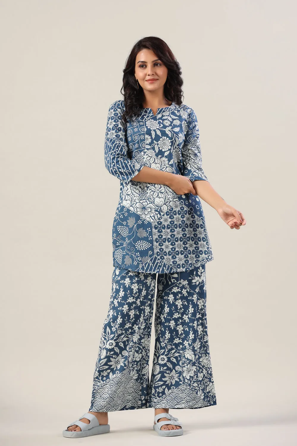 Indigo Patches on Palazzo Loungewear Set