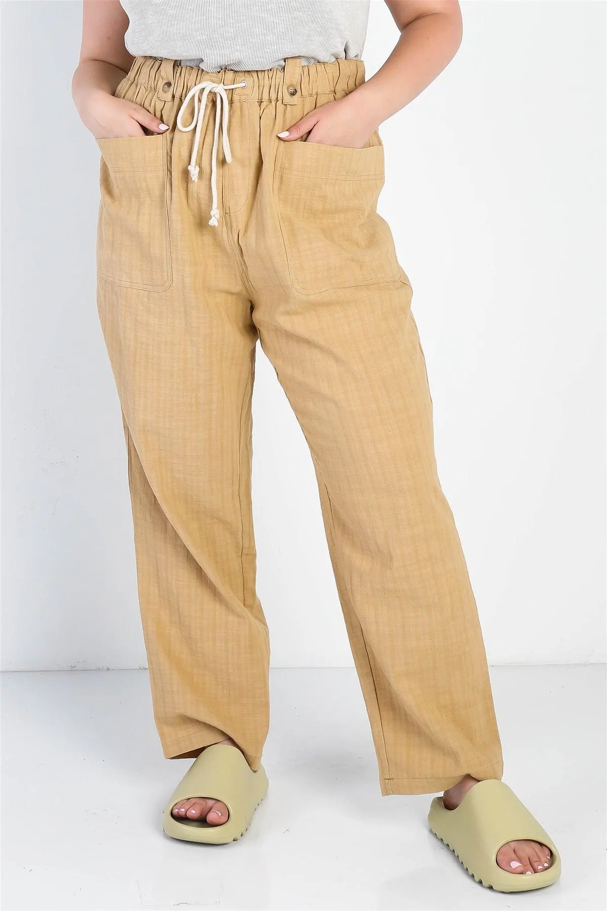 Junior Plus Camel Textured Two Pocket Pants /1-1-1