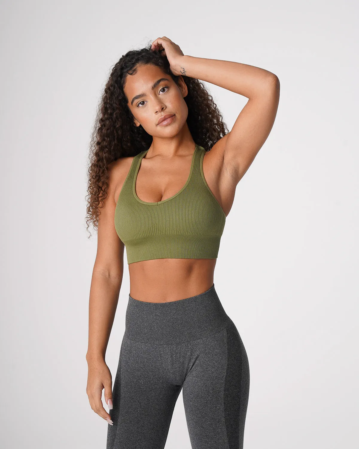 Khaki Green Galaxy Ribbed Seamless Bra