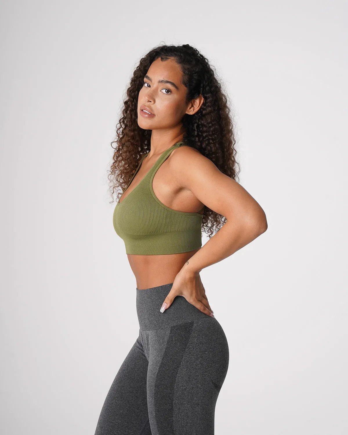 Khaki Green Galaxy Ribbed Seamless Bra