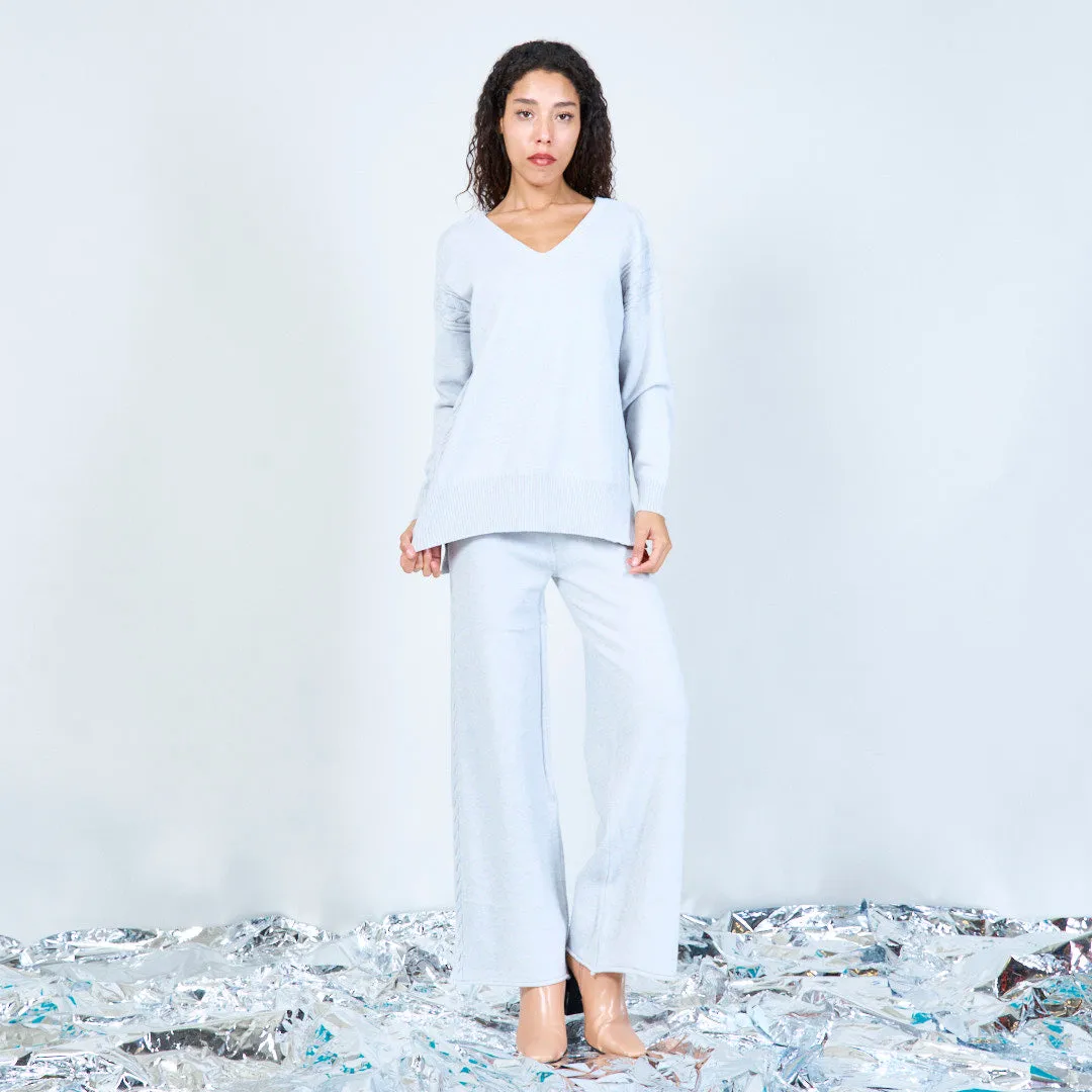 Knit loungewear set with cable details wholesale