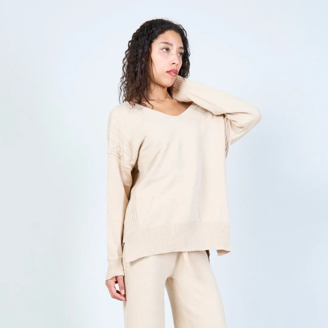 Knit loungewear set with cable details wholesale