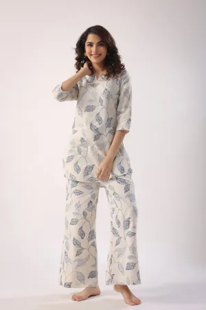 Leaves On Cotton Flex Palazzo Loungewear Set