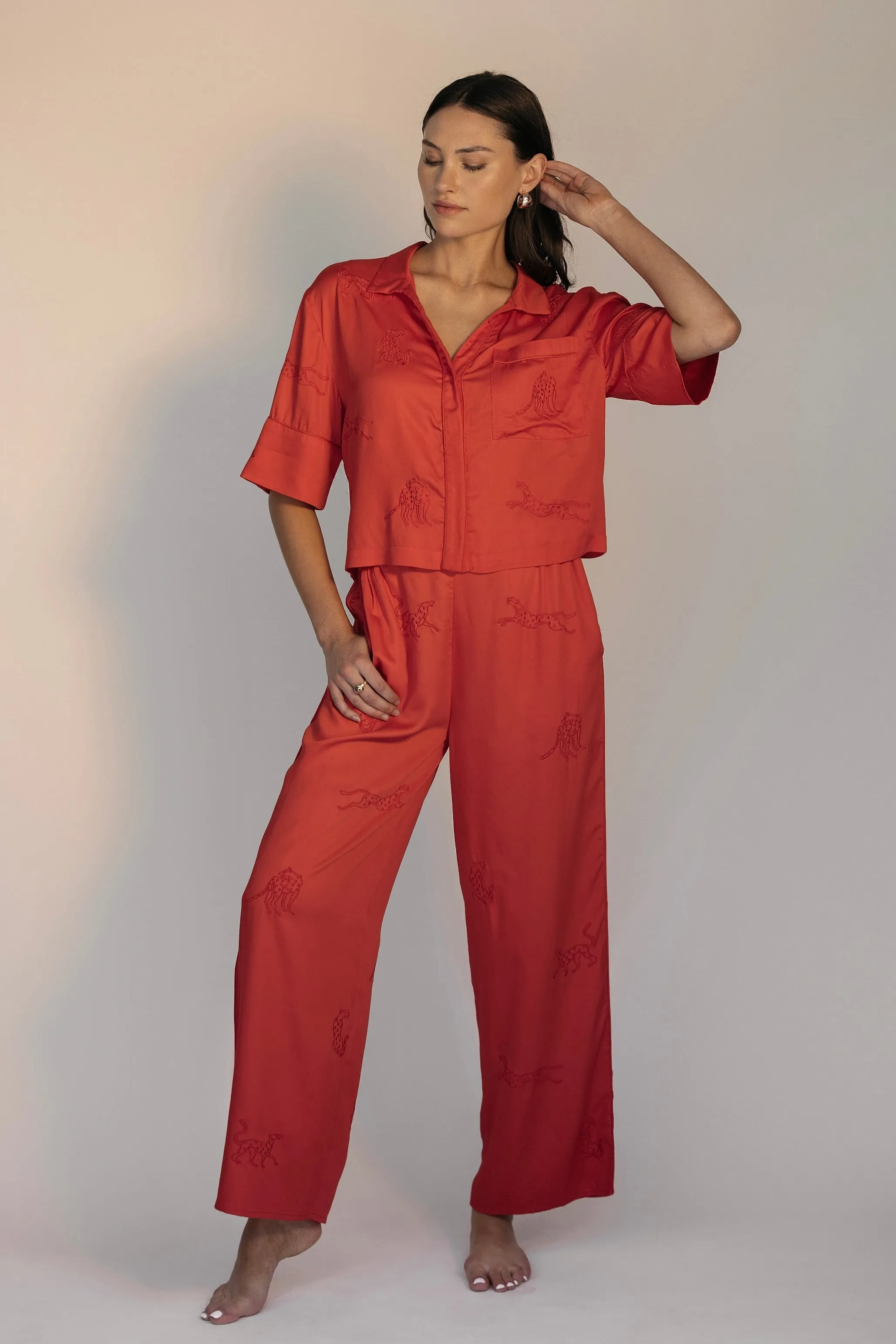 Leopard Loungewear Set - Fiery Red