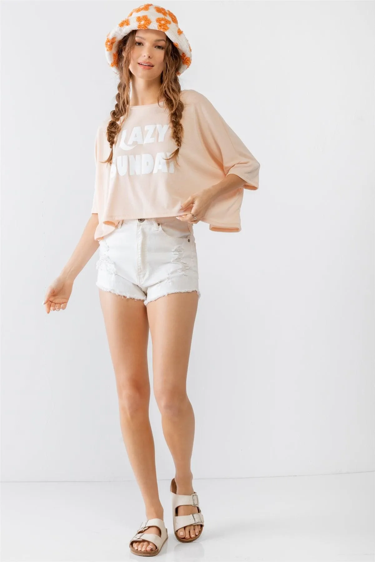 Light Apricot "Lazy Sunday" Short Sleeve Relaxed Top /2-2-2